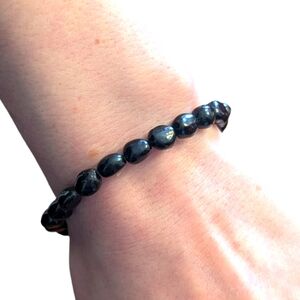 Black Tumbled Stone Stretch Bracelet